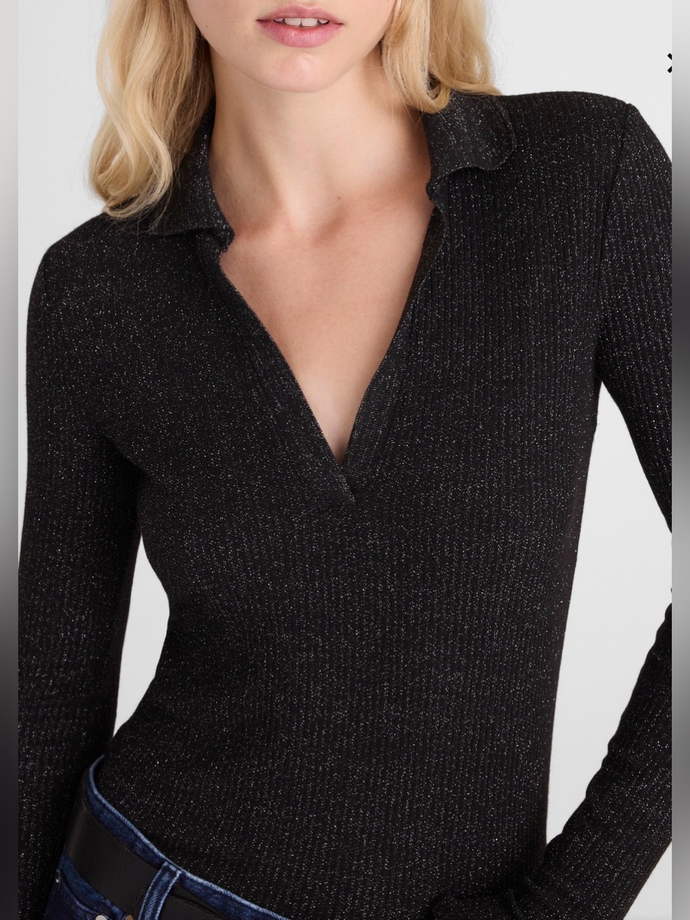 NWT MADEWELL Sparkle Long Sleeve Polo Top size women’s medium